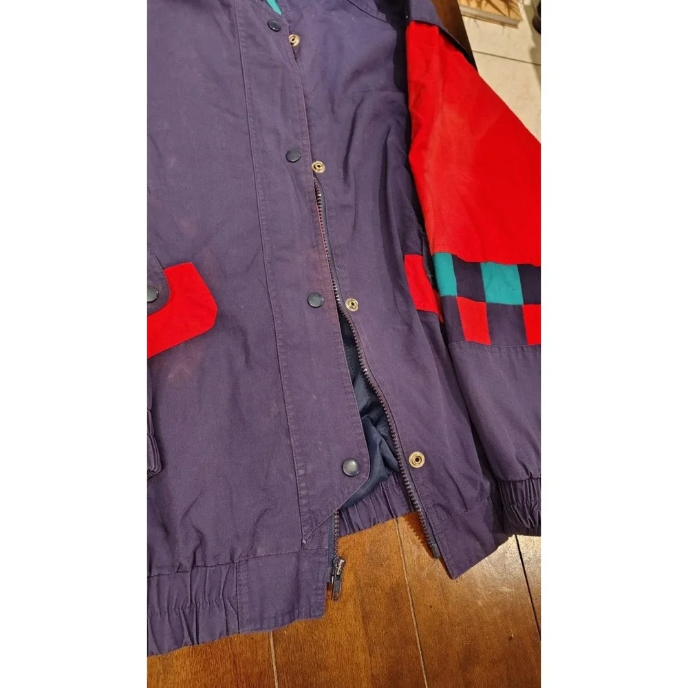 Vintage London Towne Colorblock Windbreaker Jacket Mens Large Navy Red Teal Retr